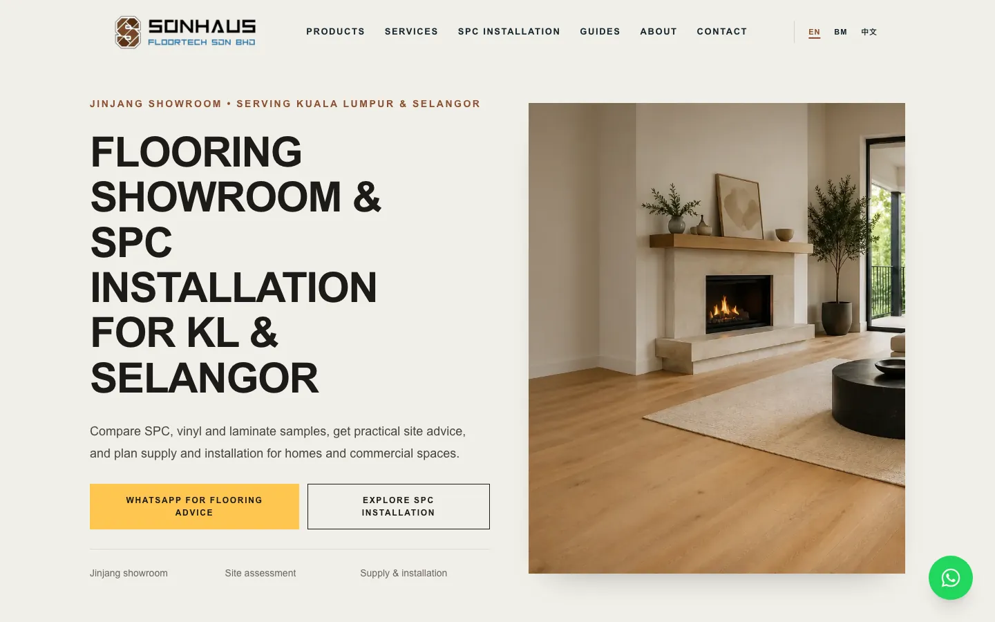 Sonhaus homepage: flooring showroom and SPC installation for Kuala Lumpur and Selangor